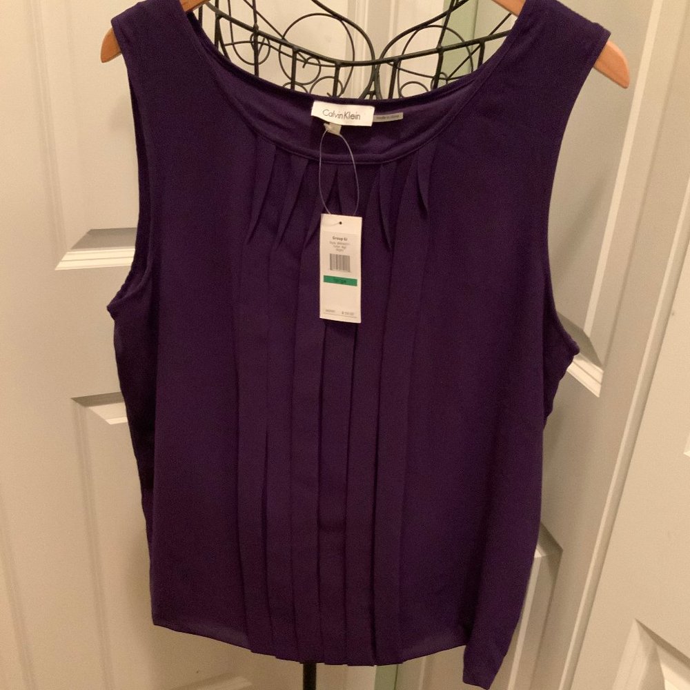 Calvin Klein Purple Blouse Neckline Sz L  NWT